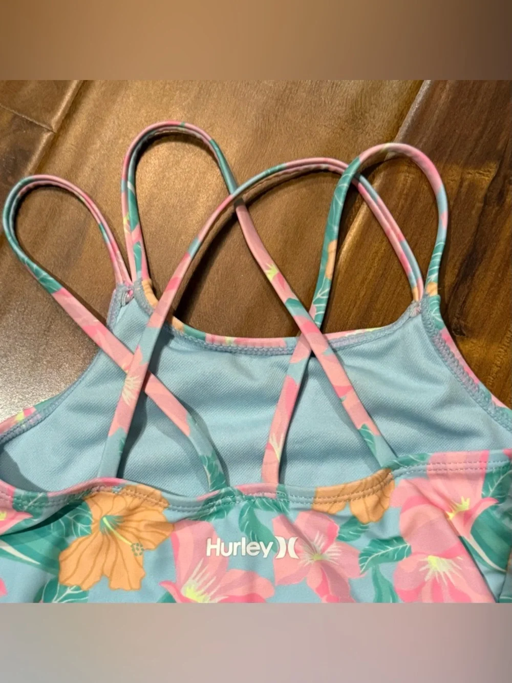 Hurley Girls Floral One-Piece Swimsuit - Blue, Pink & Orange - Picture 5 of 7